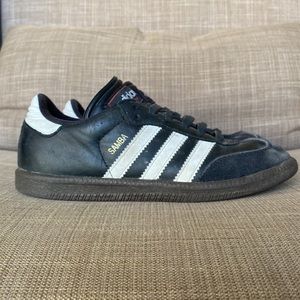 ADIDAS SAMBA • black and white leather with rubber laces • SIZE 1.5